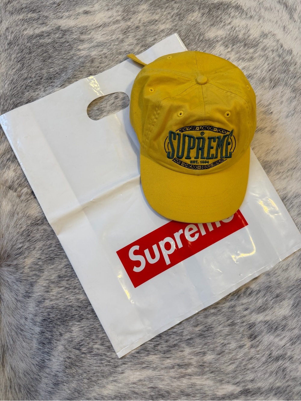 Supreme Yellow Logo Embroidered Hat authentic